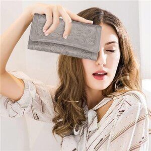 Women's Wallet Vegan Leather, Card Holder Light Grey